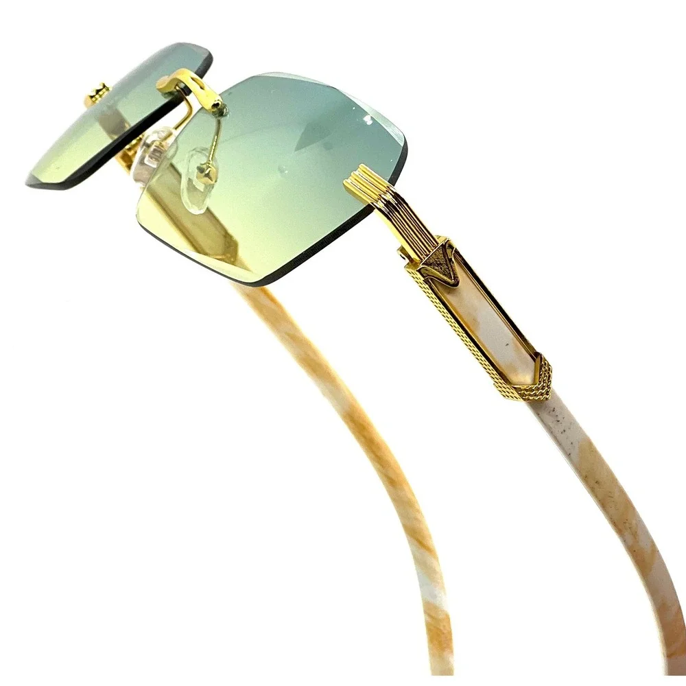 Mens  Square Sunglasses Gold Marble Green Yellow Gradient Lens Retro Luxury 2026